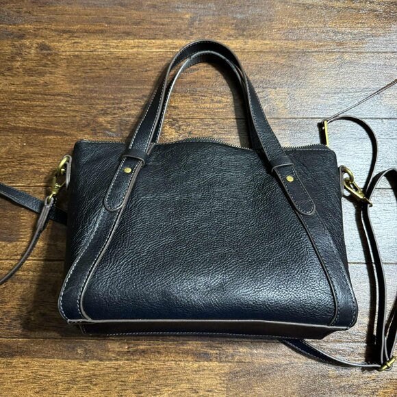 Fossil Avondale Black Leather Satchel Handbag Brass Hardware Excellent - Picture 2 of 16